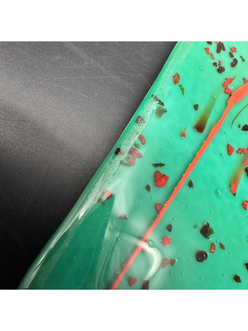 Fused Glass Tray Green Red Black Trinket Dish Plate Abstract Splatter Handmade - Picture 4 of 8